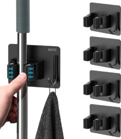 BOTC Bezemhouder - 4 Stuks - RVS - Bezem Ophangsysteem - Bezem Houder - Tuingereedschap - Zwart