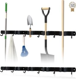 Bezem Ophangsysteem – Bezemhouder – Tuingereedschap – RVS – 5 Houders – 6 Haken - BAULK®