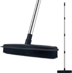 De Blaffende Kat 2 In 1 Rubberen Bezem – Bezem Binnen & Buiten – Vloerwisser Met Steel - Vloertrekker – Veger - Extra Lang 160cm