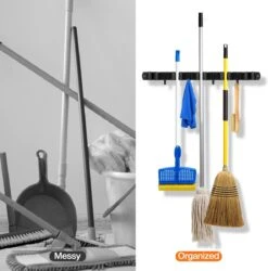 BOTC Bezemhouder - 5 Houders 6 Haken - Gereedschapshouder - Zeflklevend - Bezem Ophangsysteem - Ophanghaken - Tuingereedschap -Tuingereedschap Winkel 1186x1200