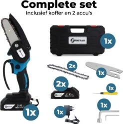 NovarGarden® Mini Kettingzaag NG1 - Met 2x Accu - Takkenzaag - Snoeizaag - Electrisch - Handzaag - Boomzaag - 21V -Tuingereedschap Winkel 1193x1200