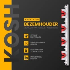 Merkloos Stevige Bezemhouder - Aluminium - Ophangsysteem Bezem - 5 Haken & 4 Houders - Gereedschaphouder - Opbergsysteem -Tuingereedschap Winkel 1198x1200 3