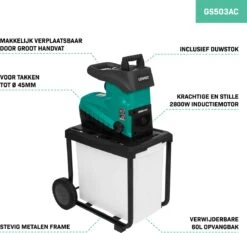 VONROC Stille Hakselaar/Shredder 2800W – Voor Takken Tot Ø45mm – Incl. 60L Opvangbak & Duwstok -Tuingereedschap Winkel 1200x1134 4