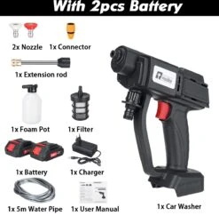 Merkloos Elektrische Accu-Hogedrukreiniger - 20Bar - Multifunctioneel Mondstuk - Draagbaar Oplaadbaar Snoerloos - Reinigingsspuitpistool - Met Rijke Accessoires - Voor Makita 18V-batterij - Voor Auto, Tuin, Terras, Raam (Zwart) -Tuingereedschap Winkel 1200x1179 13