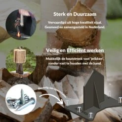 Miseru Houtklover – Geen Bijl Nodig – No Axe - Houtsplijter – Houtkliever – HANDMADE In Holland - Houtklover Voor Aanmaakhout – Metaal -Tuingereedschap Winkel 1200x1200 100
