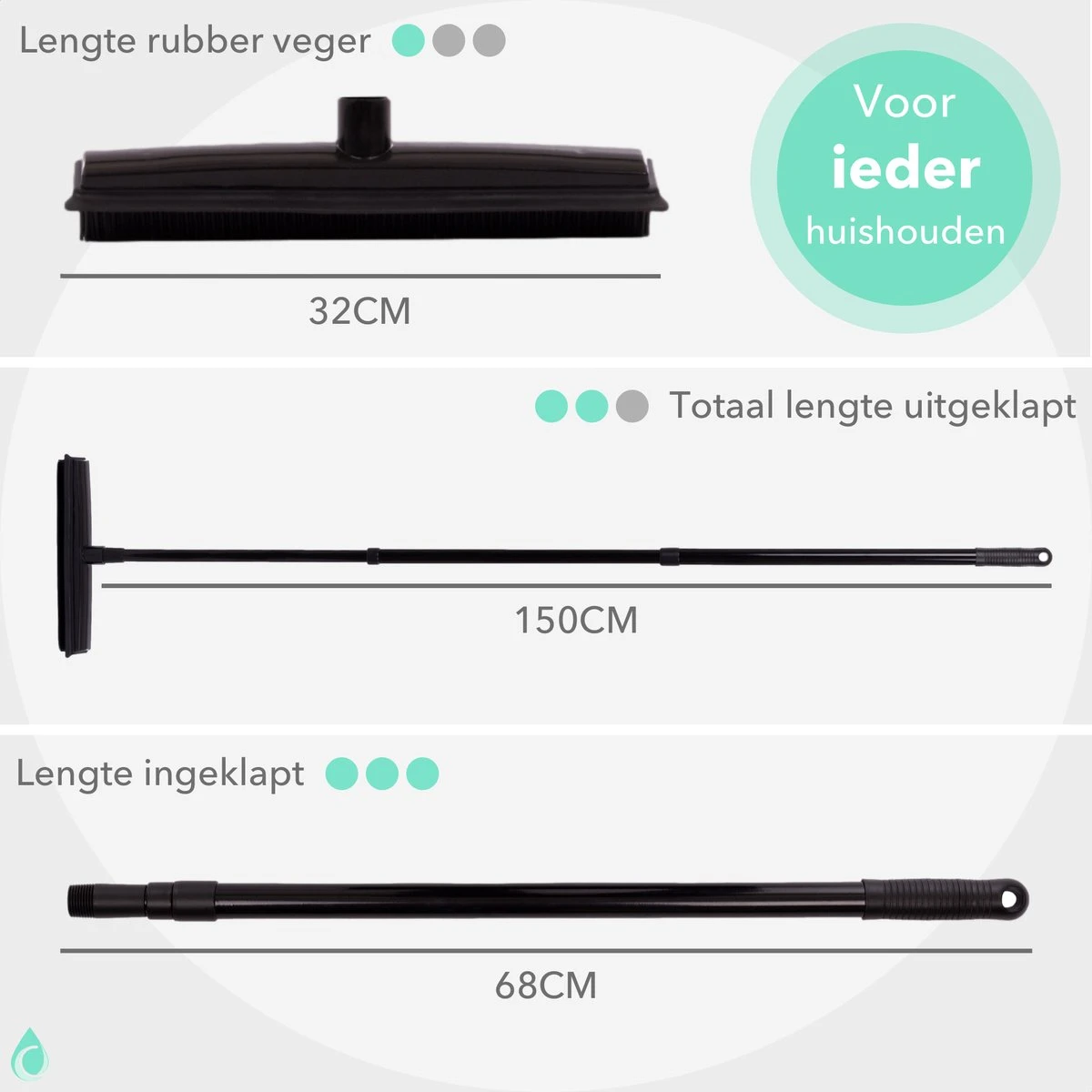 CLEANLY® Rubberen Bezem Met Vloerwisser - Kappersbezem - Zachte Bezem Binnen & Buiten - Vloertrekker Met Steel - 68-150 Cm 2 CLEANLY® Rubberen Bezem Met Vloerwisser - Kappersbezem - Zachte Bezem Binnen & Buiten - Vloertrekker Met Steel - 68-150 Cm - Afbeelding 2