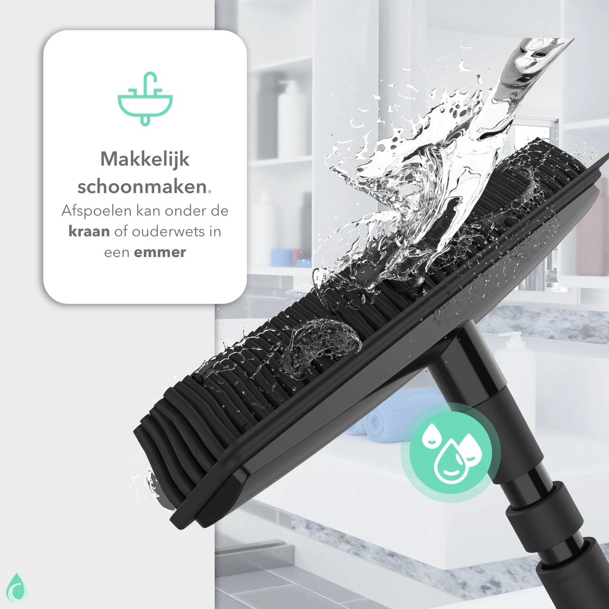 CLEANLY® Rubberen Bezem Met Vloerwisser - Kappersbezem - Zachte Bezem Binnen & Buiten - Vloertrekker Met Steel - 68-150 Cm 6 CLEANLY® Rubberen Bezem Met Vloerwisser - Kappersbezem - Zachte Bezem Binnen & Buiten - Vloertrekker Met Steel - 68-150 Cm - Afbeelding 6