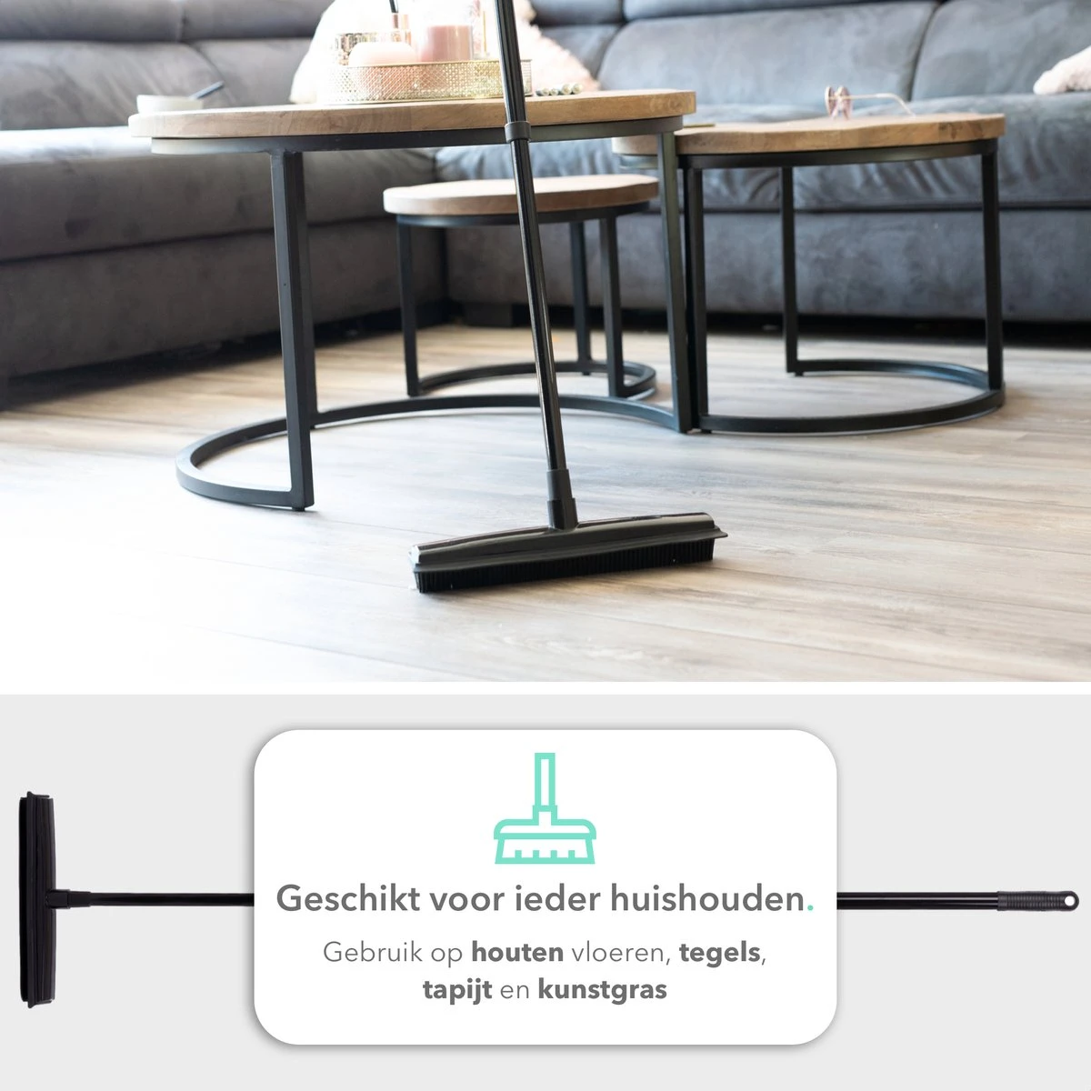 CLEANLY® Rubberen Bezem Met Vloerwisser - Kappersbezem - Zachte Bezem Binnen & Buiten - Vloertrekker Met Steel - 68-150 Cm 8 CLEANLY® Rubberen Bezem Met Vloerwisser - Kappersbezem - Zachte Bezem Binnen & Buiten - Vloertrekker Met Steel - 68-150 Cm - Afbeelding 8