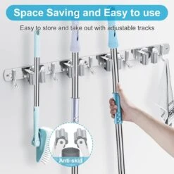 BOTC Bezemhouder - 5 Houders 6 Haken Bezem Ophangsysteem - Zeflklevend - Opbergsysteem - Ophanghaken - Tuingereedschap - Gereedschap Opbergen -Tuingereedschap Winkel 1200x1200 304