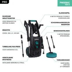 VONROC PRO Hogedrukreiniger V25-2 – 2500W – 195 Bar – 468 L/h – Duurzame Inductiemotor – Incl. 8m Slang, Slanghaspel, Terrasreiniger, Reinigingstank En Meer -Tuingereedschap Winkel 1200x1200 680