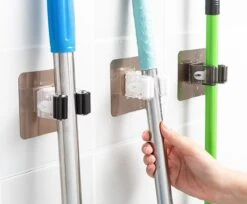 Bezem Houder - Zelfklevend - Zilverkleurig